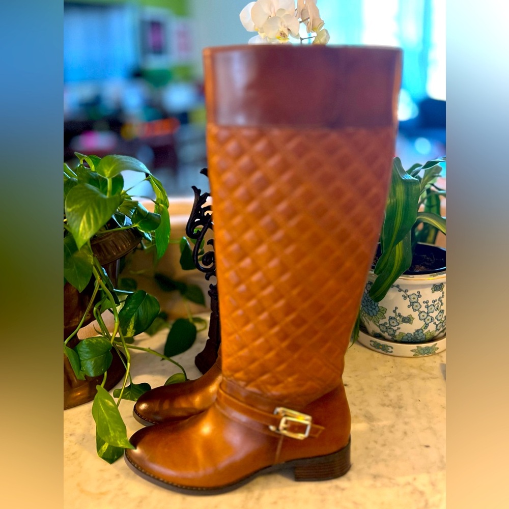 EUC Alex Marie Brown Quilted Leather Knee-High Riding Boots Sz 9.5